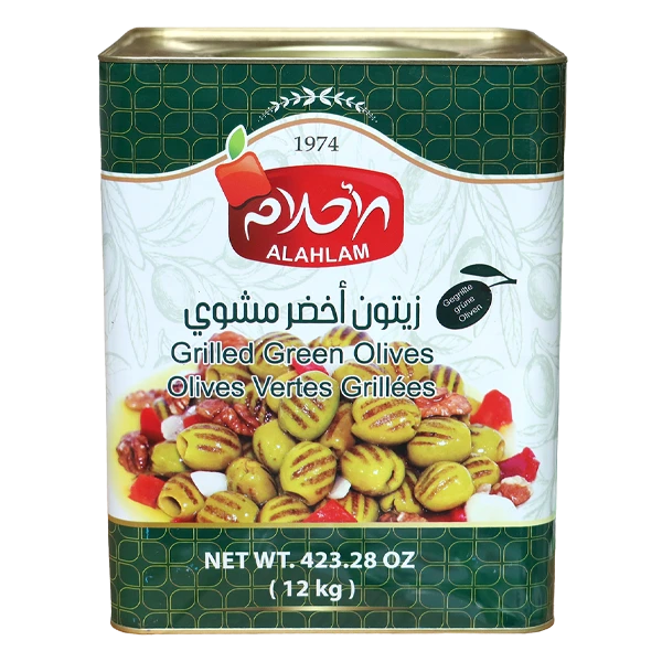 Grilled green olives, 12 kg tin
